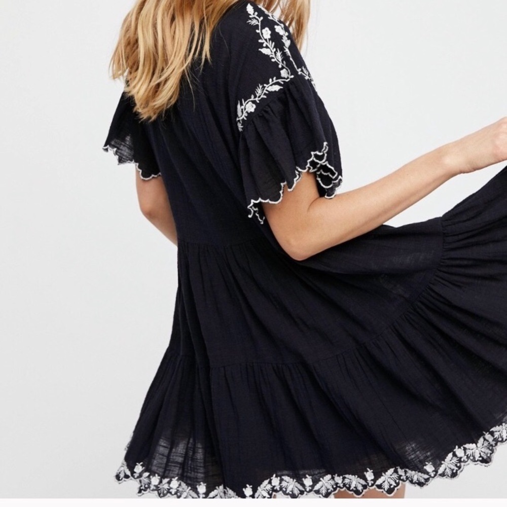 Free People Black Mini Dress with White Embroidered Trim - Picture 3 of 8